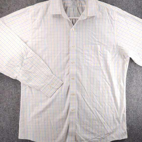Brooks Brothers 16.5 34 35 Regent Non-Iron Yellow Blue Check Long Sleeve Shirt - Picture 2 of 16
